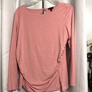 Talbots women’s (ruched sides) size M fits snug. Peach/coral rayon and spandex.